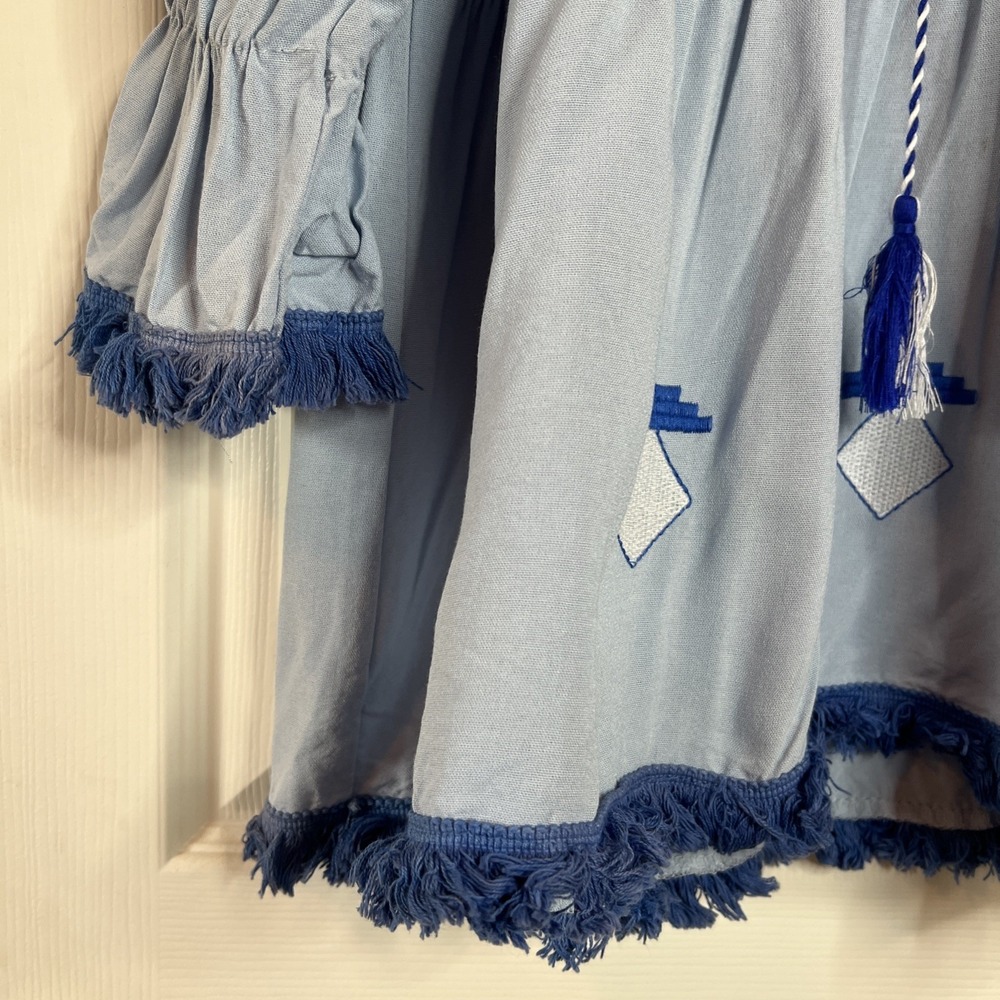 Chicwish Blue Boho Chic Embroidered Blouse  Fringe Tassle Sz Medium - Picture 4 of 7